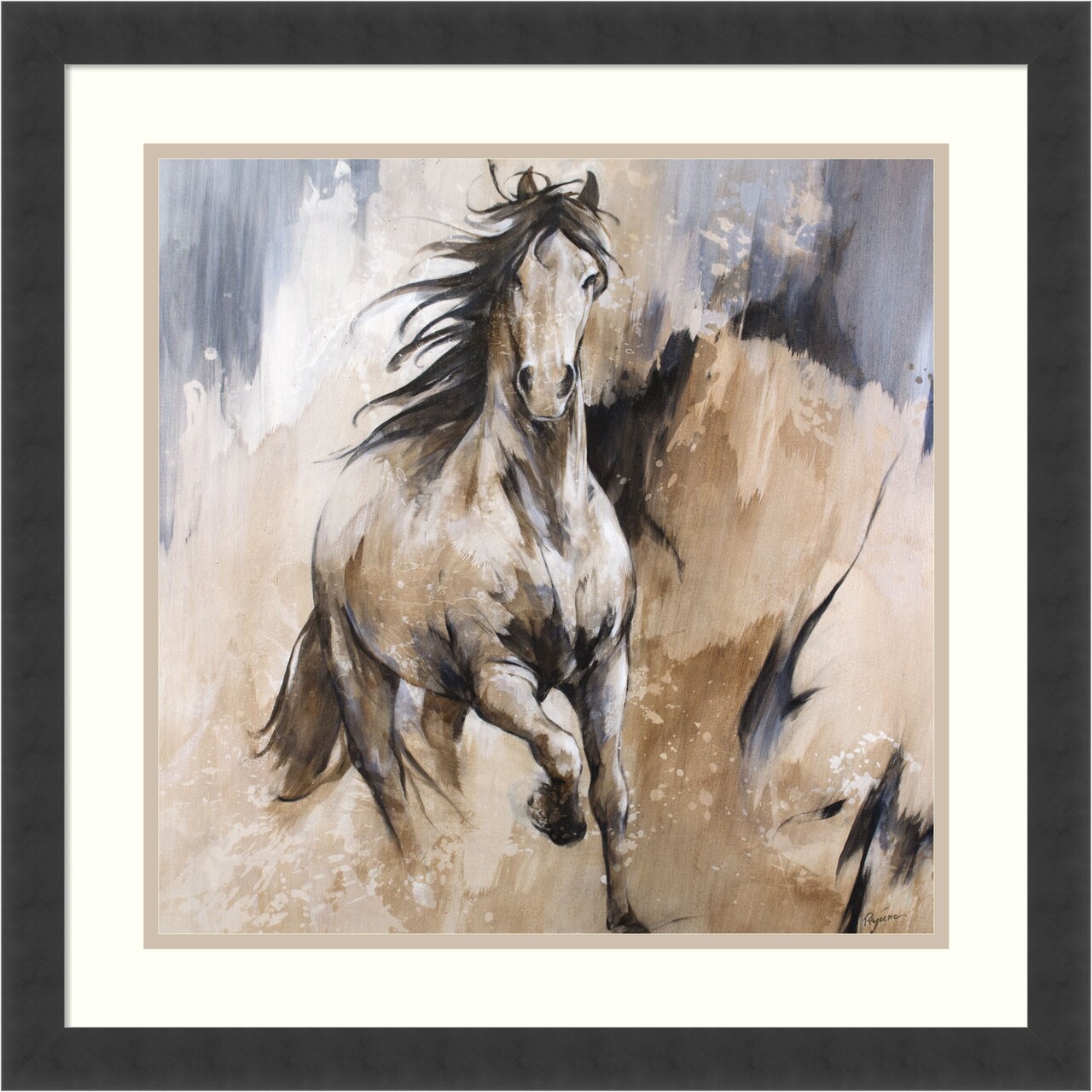 Frison Horse by Cyril Reguerre Wood Framed Wall Art Print 22 in. W x 22 in. H